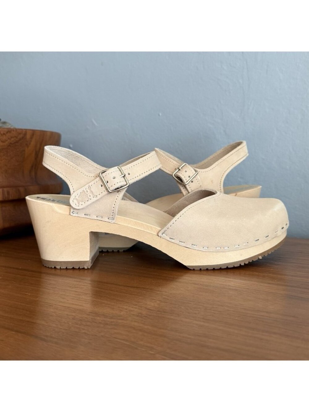 Sandgrens Swedish Victoria Classic Wooden Clogs Sandal Sz 42 Sand